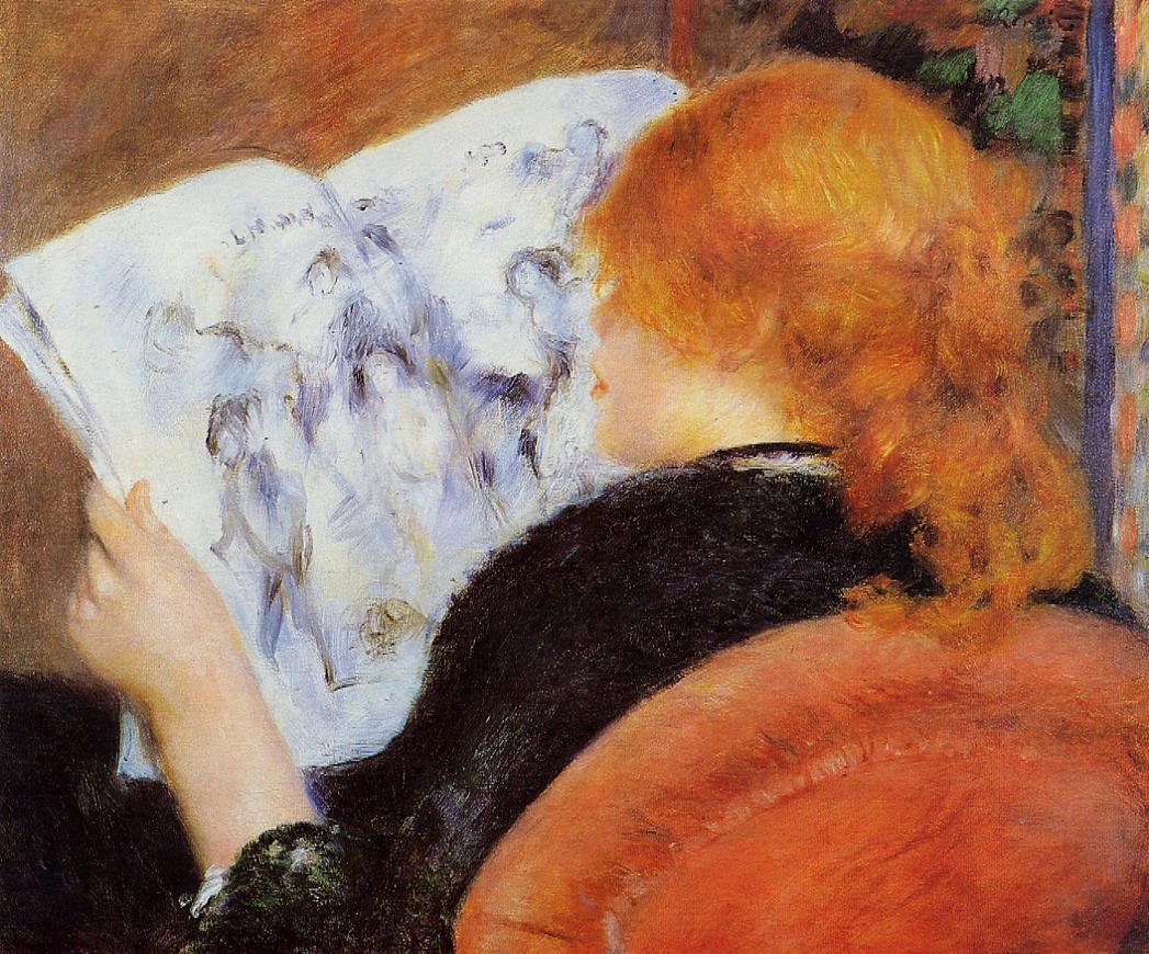 Young woman reading an illustrated journal 1880